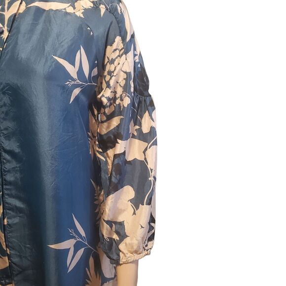 Tallulah & Hope Sz 12/14 (L) Slate Blue/Beige Floral Silk Shirt Dress 3/4 Sleeve - Picture 4 of 11